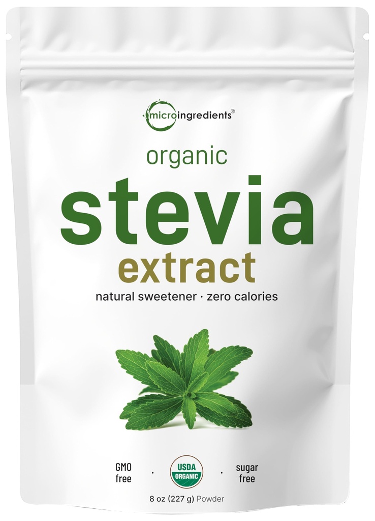 Poudre de Stevia biologique pure, 8 onces, 1418 portion, extrait de feuille verte de Stevia de haute qualité Reb-A, après-goût amère réduit, 0 calories, édulcorant naturel, sucre alternatif, Keto Friendly
