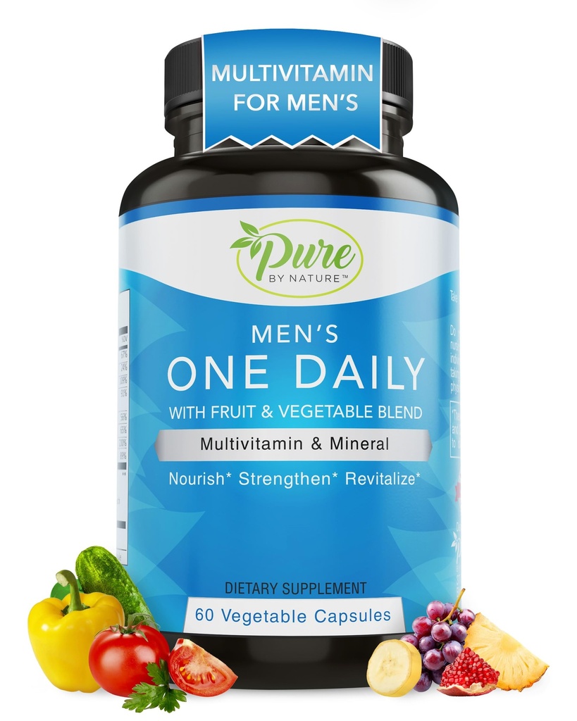 Rein von Nature One-Daily Multivitamin für Männer, Immununterstützung Ergänzung mit Non-GMO Ingredient, Vitamin & Minerals für Energie, 60 Veggie Kapseln
