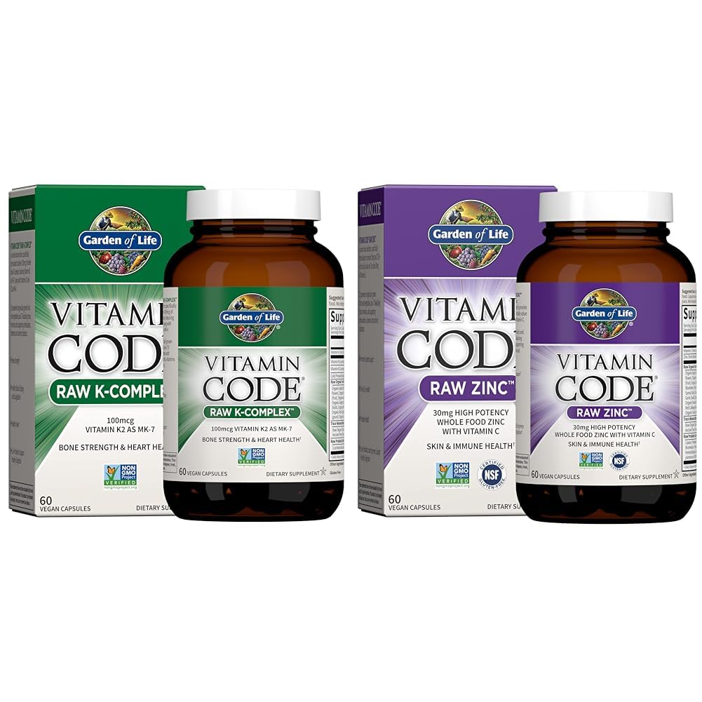 Garten des Lebens Vitamin K2, K1, Zink & Vitamin C - Vegan Vitamin Complex für Knochen, Herz, Immununterstützung & Gesunde Verdauung - 60 Tage Versorgung