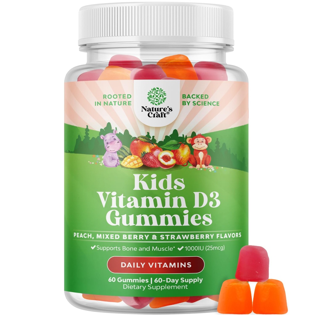 Kaubare Vitamin D Gummis für Kinder - Köstliche Kinder Vitamin D 1000 IU Pro Servieren Gummy Vitamine für und Kleinkinder Immununterstützung Plus Muskel Zähne und Knochen Gesundheit - Gelatin freie Frucht Flavors