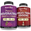 Nutrivein Premium Korean Panax Ginseng Ergänzung & Resveratrol Ergänzung Bundle: High-Absorption Resveratrol Kapseln & Ginseng für Gehirn, Verteidigung, Reparatur, & Vitalität