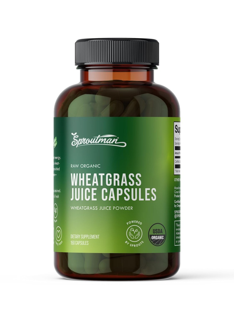 Estratto di succo di erbe di Wheatgrass da Sproutman - 100% Pure Wheatgrass - Aids Digestione - Alto in vitamine, antiossidanti, clorofilla, enzimi, minerali e energia (150 pillole)