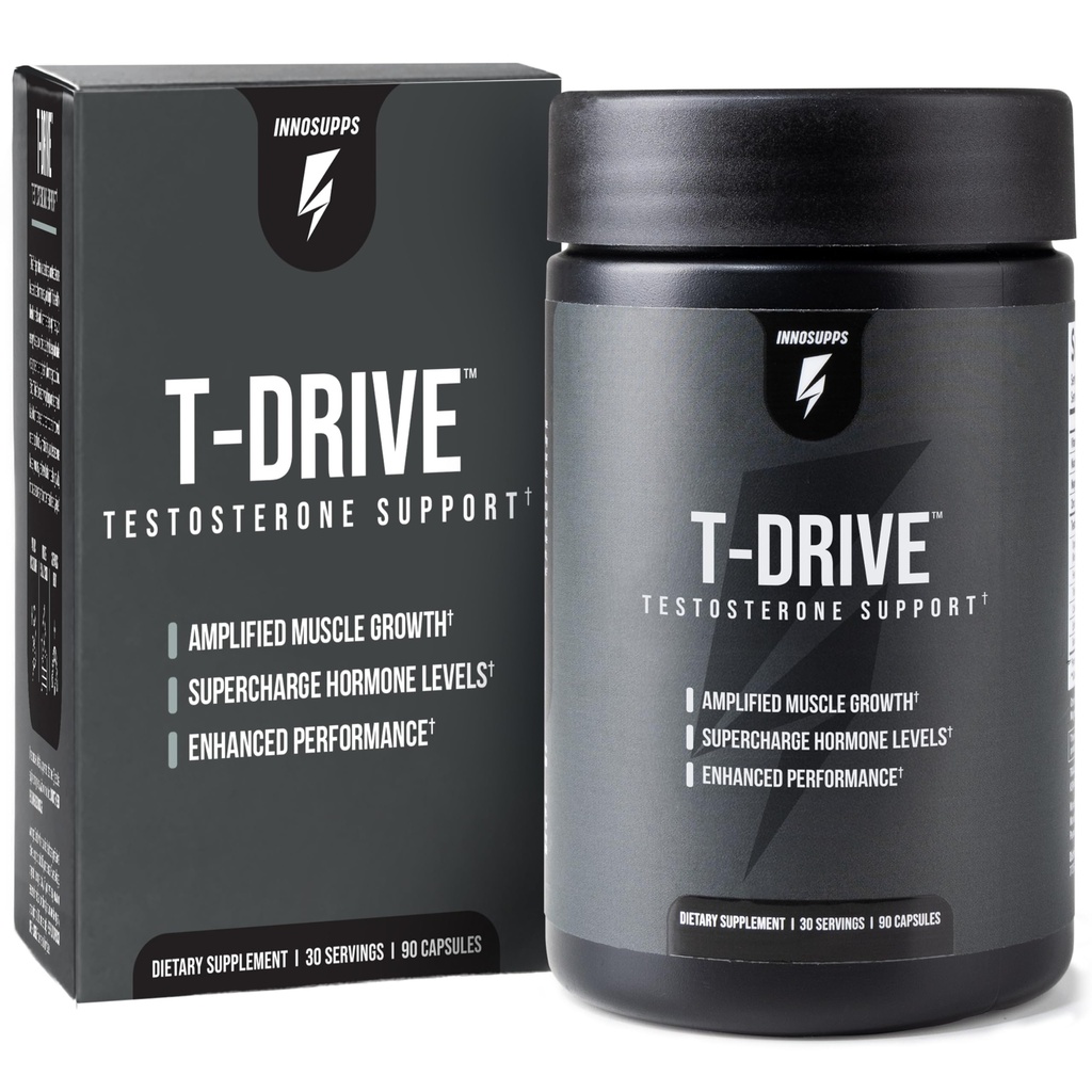 InnoSupps : T-Drive | Testosteron Booster | Amplify Muskelwachstum | KSM-66 Ashwagandha, Boron, Fenugreek | 90 Kapseln