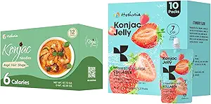 Hethstia Konjac Jelly Fragola Aroma con collagene peptidi 10 pacchetti e Konjac Angelo Capelli Gluten Libero 12 pacchetti Calorie basse, Keto, Zucchero libero, Cibo sano