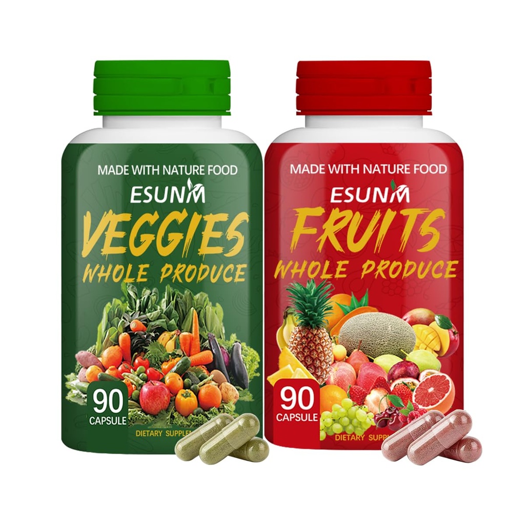 Integratore di frutta e verdura - 90 Frutta e 90 capsule vegetali - Supporta livelli energetici, Licopene alto, Vitamine e minerali - 90 conteggio (Pacchetto di 2)