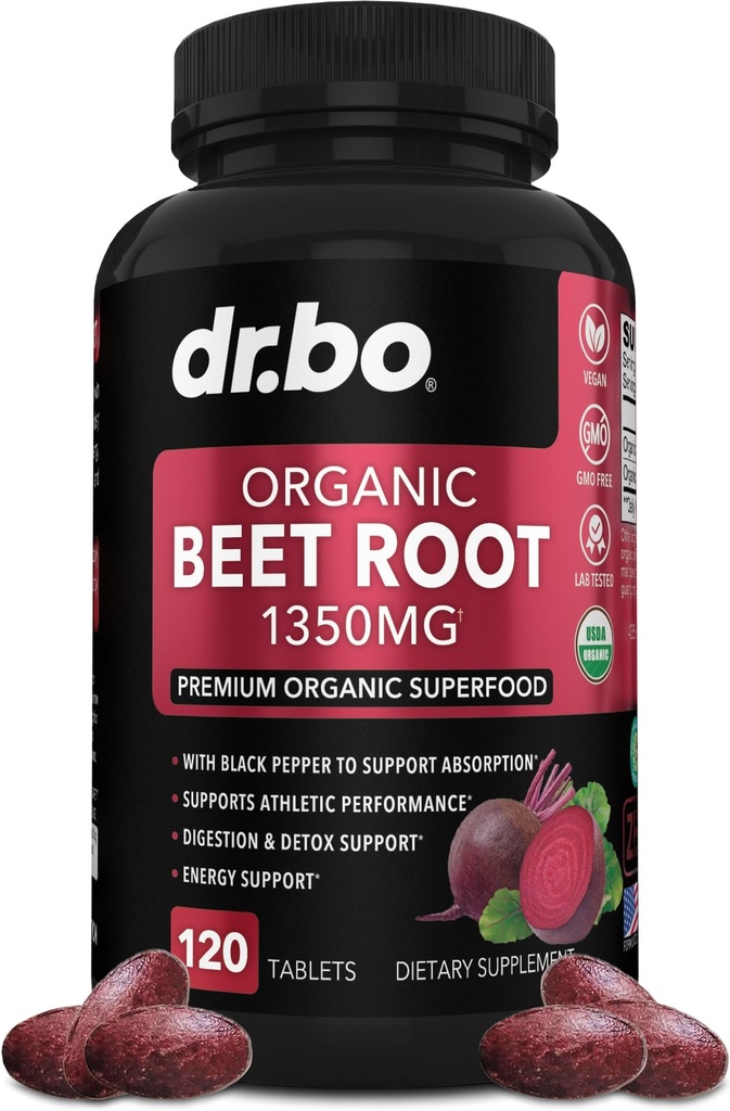 Organic Beet Root Capsules Supplements - 1350mg Beetroot Powder Extract Pills, Organic Beet Root Powder Supplement, Super Nitric Oxide Beets High Circulation Total Vitamins Support - 120 Beets Tablets