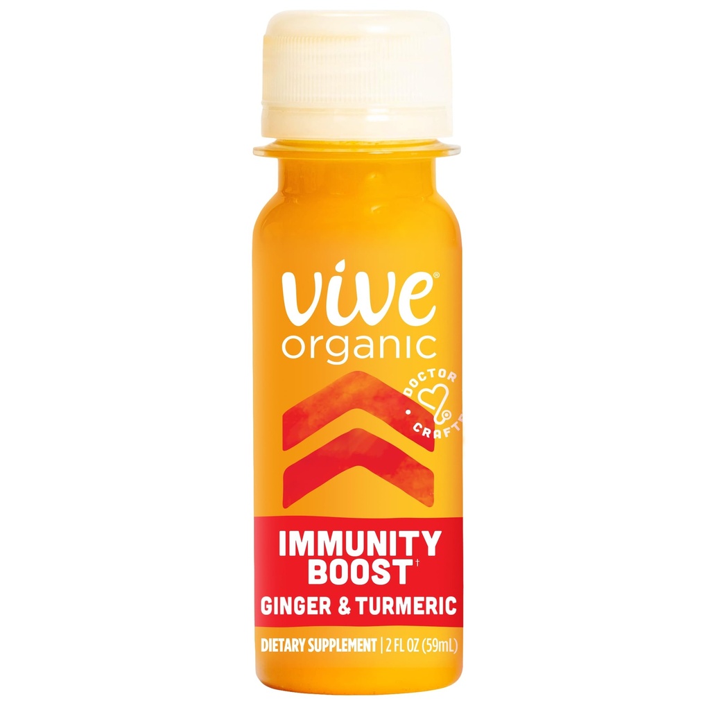 Vive Organic Immunity Boost Original (2 oz) Immunity Wellness Shot with Cold-Pressed Ginger, Turmeric, Echinacea & Black Pepper - USDA Organic & No Aggiunto Zuccheri o ingredienti artificiali, Giallo