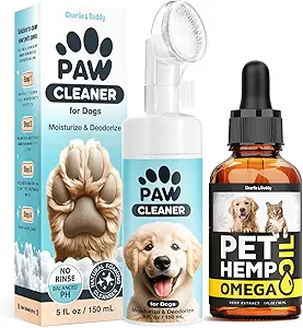 Charlie & Buddy Dog Paw Cleaner pour chiens de petites, moyennes, grandes tailles, huile de chanvre pour chiens - Omega 3,6,9 pour la peau, le manteau, le soulagement d'anxiété et Jоint Pаin