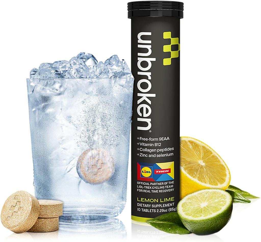 UNBROKEN 9EAA/BCAA Recovery Tablets (60% FREE-FORM/40% Di- & Tri-Peptides), Aminosäure-Ergänzung für schnellere Erholung & Weniger Muskel Soreness, Post & Pre-Workout für Männer & Frauen, 10 Ser., Lemon Lime
