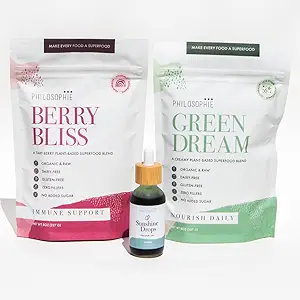 Philosophie Sunshine Drops, Green Dream, & Berry Bundle - Liquid Chlorophyll & Superfood Powder Blend - All Natural Plant-Based 3pack