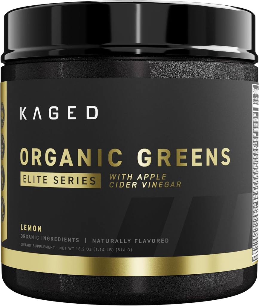 Kaged Organic Greens Elite | Superfood und Greens Pulver mit Apfel Apfelessig, Adaptogen, Prebiotics, Vitamine & Minerals | Zitronen | 30 Servierungen