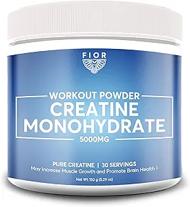 Polvere di monoidrato di creatina pura FIOR - Creatina micronizzata per gli uomini e le donne, polvere di creatina pura non OGM, vegana e senza glutine, 5 grammi per porzione, 30 Serve