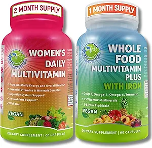 Vegan Ganzes Essen Multivitamin mit Iron & Women’s Daily Multivitamin mit Eisen, Bio Superfoods, Probiotics & Digestive Enzymes Bundle – Vegan, Non-GMO, Clean Daily Wellness Support