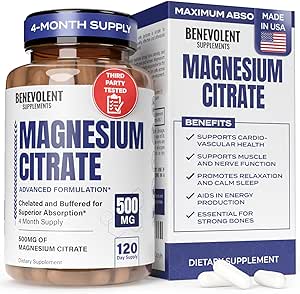 Premium Magnesio Citrato 500mg Capsule (Citrato de Magnesio) Alta Assorbimento Formula Citrato Bufferato Citrato per sostenere Digestione, Bone, Sonno & Muscolo Salute - 120 Capsule