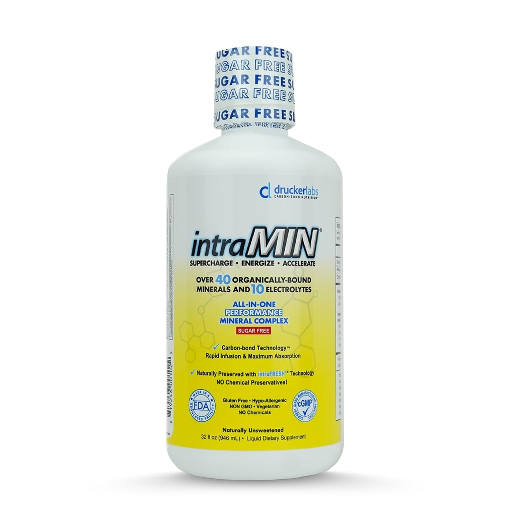 Drucker Labs - intraMIN Organic Liquid Minerals Supplement für Männer, Frauen, Kinder, Immun- und Muskelunterstützung, Non GMO, Glutenfrei, Vegan, Elektrolyte, Zuckerfrei (32 oz.,Unflavored)