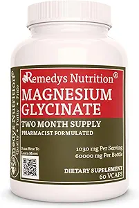 Remedy's Nutrition Magnesium Glycinate | 1.000 mg, 60 Vegan Kapseln Nahrungsergänzung | Zwei Monate Versorgung | Auch enthält Alfalfa Blatt, Watercress & Nettle Leaf
