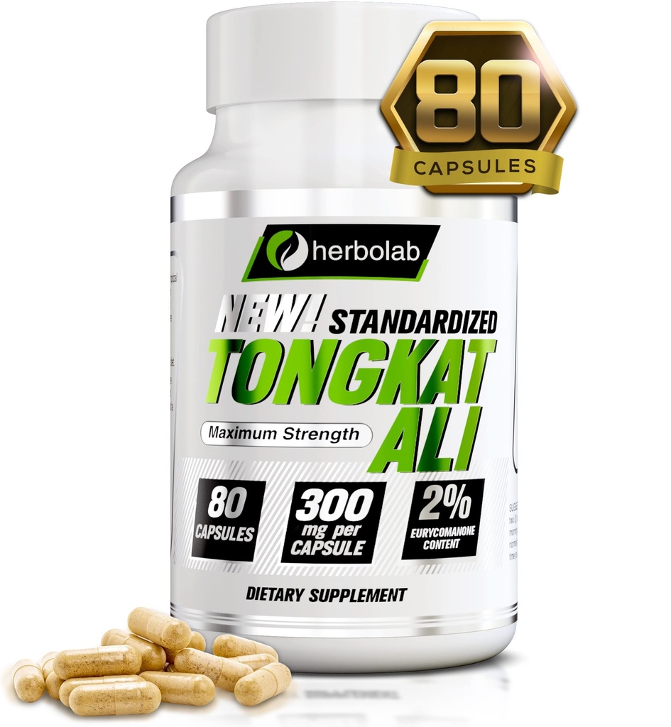 Herbolab Tongkat Ali für Männer Root Supplement 200:1, Standardisiert auf 2% Eurycomanone, 1200mg, 30 Tage Versorgung, Longjack Tongkat Ali für Männer, Eurycoma Longifolia Extrakt Pulver Kapseln, Malaysian Ginseng