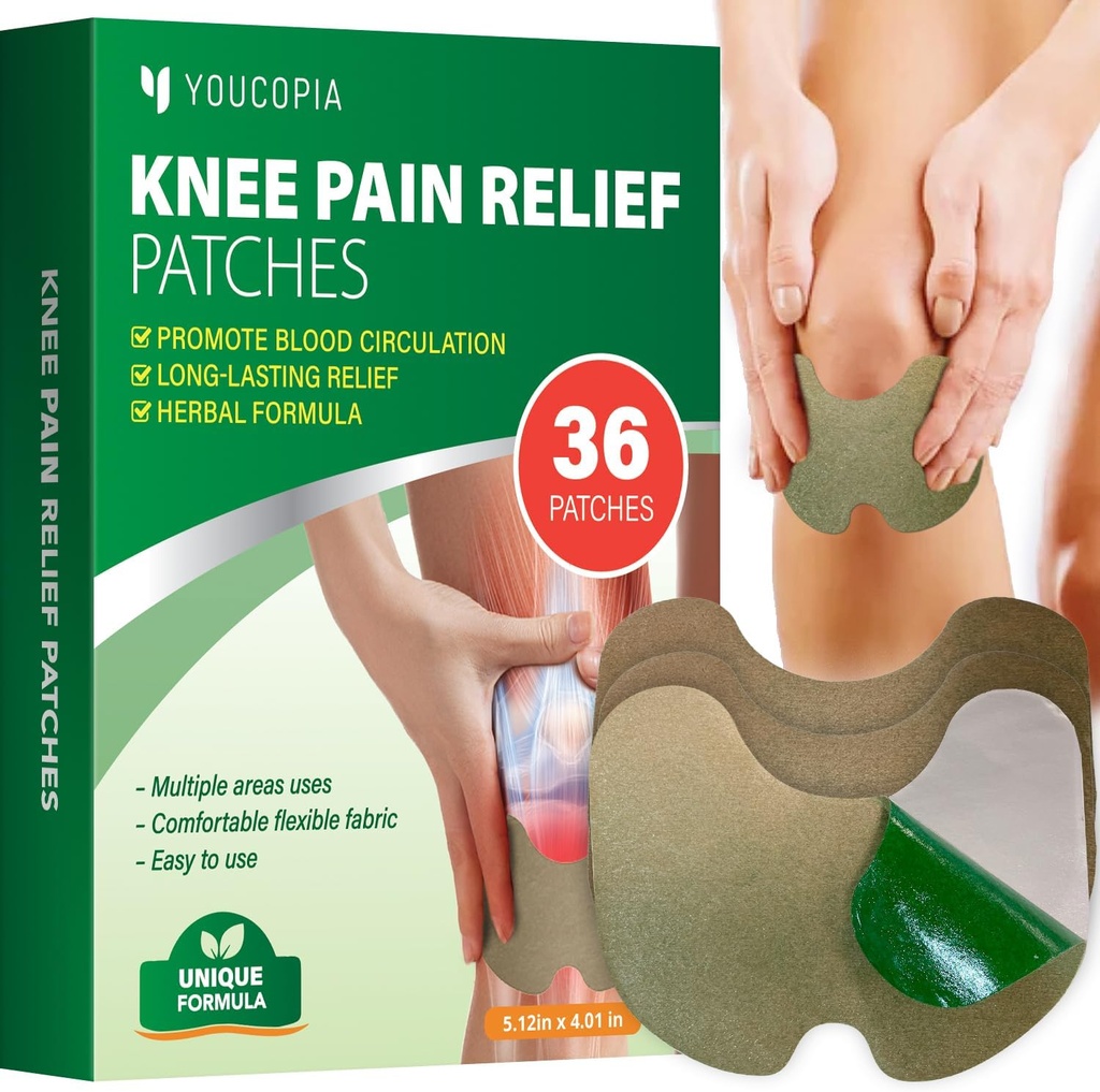YOUCOPIA Knee Pain Relief Patches: 36 Graf Natürliche Kräuter Relieving Paste für lang anhaltenden Muskel und Gelenk Relief - Mugwort Arthritis Heat Patches Kit
