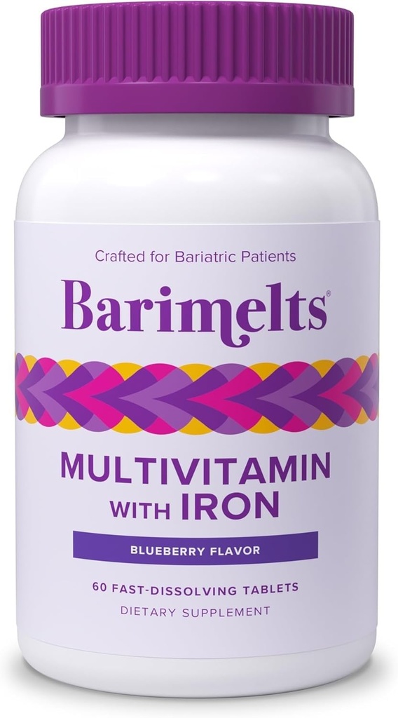 BariMelts Bariatric Multivitamin mit Eisen - 1 Monat Versorgung (60 Fast-Dissolving Tabletten) - Sugar-Free - Post-Op Bariatric Vitamine - Natürliche Blaubeeren Geschmack