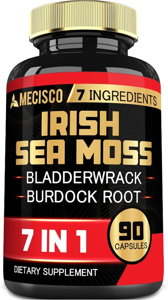 7in1 Irish Sea Moss Capsule 6750 Mg con Organic Bladderwrack & Burdock Root, Turmerico, Aceto di Sidro di Mele - Pillole di Seamos Raw per Capelli, Pelle, Salute della tiroide - 90 Caps per 3-Month Alimentazione