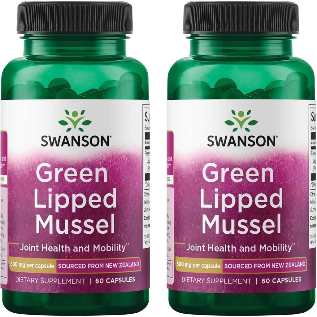 Swanson Green Lipped Mussel (Freeze-Dried) - Neuseeland Joint Health & Mobility Supplement - Natural Formula May Support Heart Health & Digestive Function - (60 Kapseln, je 500mg) (2 Packung)