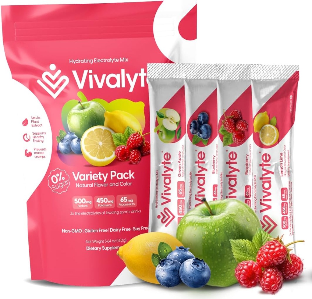 Poudre d'électrolyte Pas de sucre Stevia Sweetened 100% Natural Hydratation Packets - 20 Count.