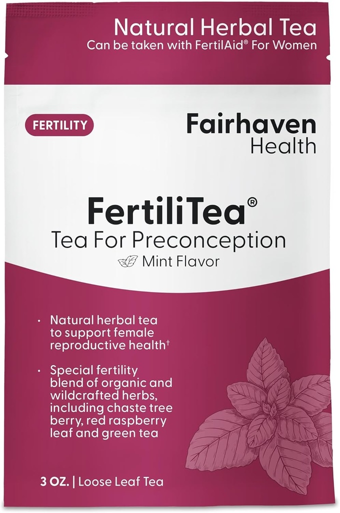 Fairhaven Health FertiliTea | Tea di fertilità organica per le donne per sostenere la salute riproduttiva* | Tè erbario prenatale per sostenere il ciclo mestruale e l'equilibrio dell'ormone* | Contiene Vitex | Mint | 60 Servings