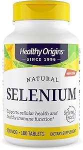 Origines saines Sélénium 200 mcg (Seleno Excell, Fermenté, Non-OGM, Sans gluten, Support Bladder, Fonction Immune, Support Cellulaire), 180 comprimés