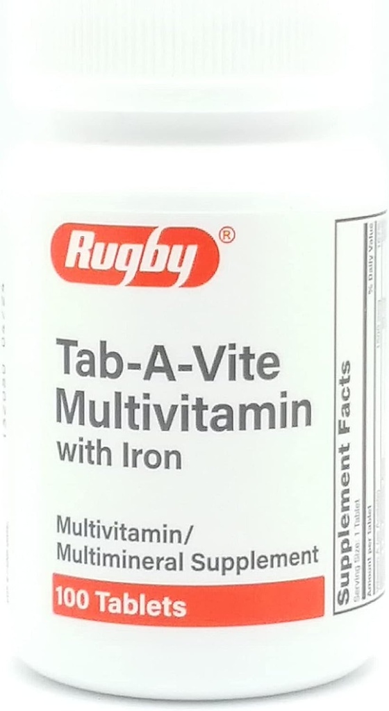 Rugby Laboratories Tab-A-Vite Multivitamin mit Eisen Multimineral Supplement Vitamin A, C, D Thiamin Riboflavin Niacin Folate Pantothensäure 100 Tabletten (Pack von 1)