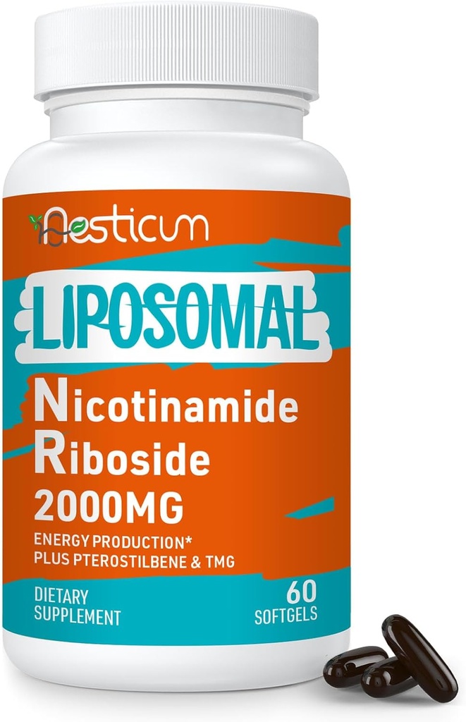 2000 MG Liposomal Nicotinamide Riboside Supplemento con TMG & Pterostilbene, Superiore a Niacinamide per Energia, Immunità, Resistenza all'età, 60 Softgels