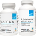 XYMOGEN ActivNutrients Without Iron (240 capsule) + K2-D3 Max (60 capsule) - Multivitaminico per l'energia e il supporto al mood con vitamina D 5000 capsule IU + vitamina K2