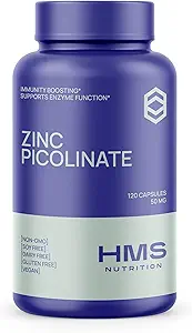 Zinc Picolinate 50mg Vegan Capsule - Altamente assorbibile (Chelati) Integratore di Supporto Immune per Uomini e Donne -120 Capules, Alimentazione 4 Mesi