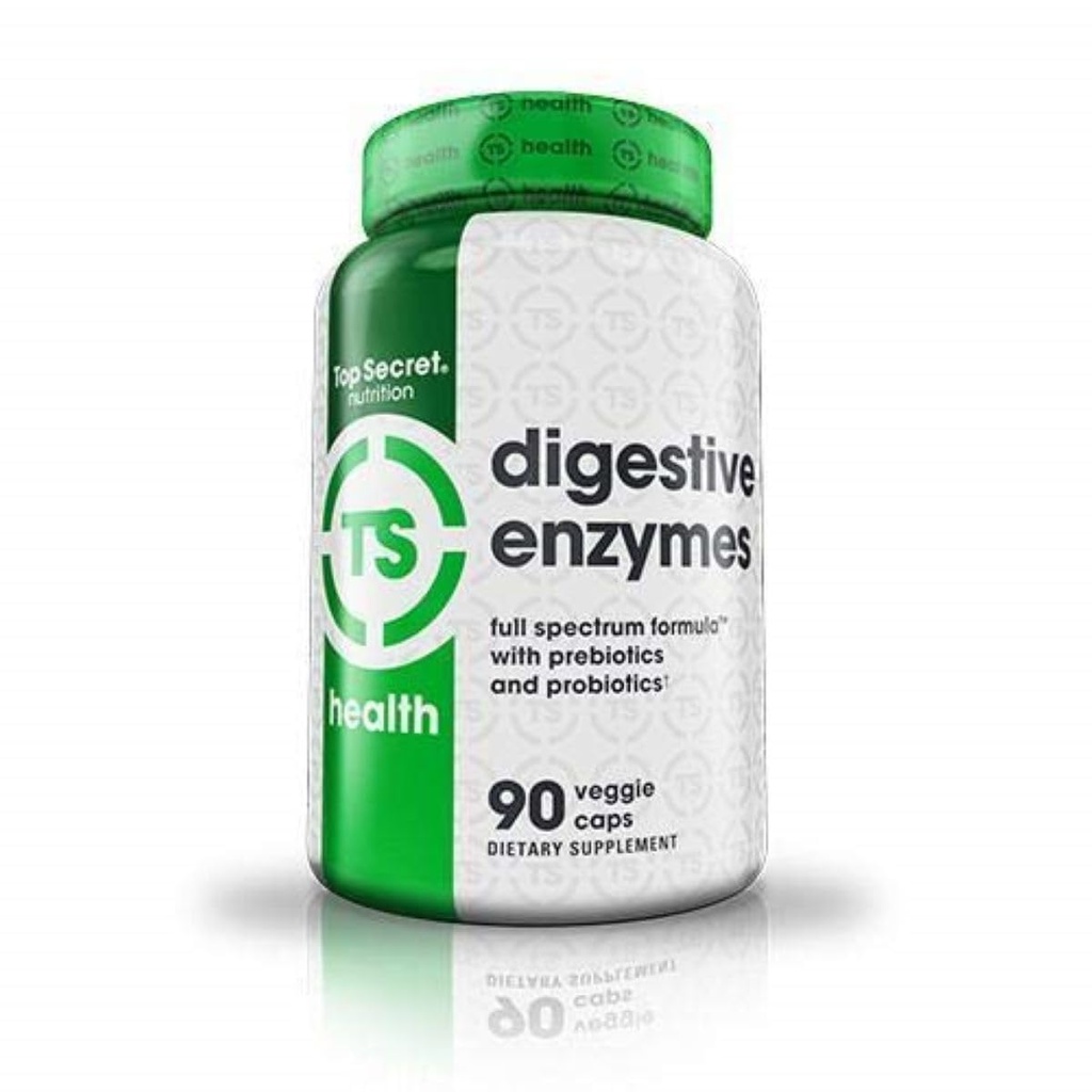 Top Secret Nutrition Digestive Enzyme | Full Spectrum Prebiotics & Probiotics | 10 Enzyme | für Gut Gesundheit, Bloating & Nährstoffaufnahme | 90 Kapseln