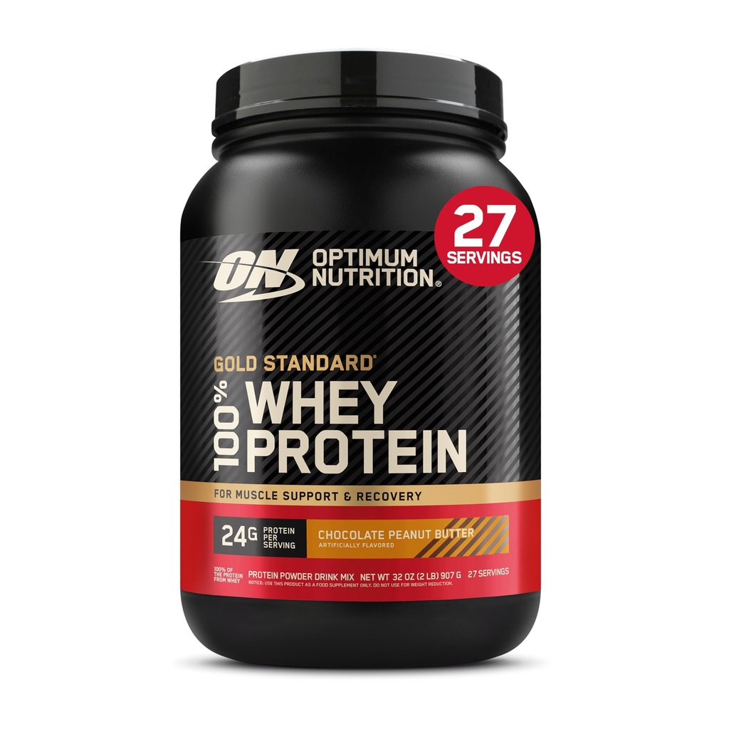 Optimum Nutrition Gold Standard 100% Whey Protein Pulver, Schokoladen-Peanut Butter, 2 Pfund (Packaging Mai Vary)
