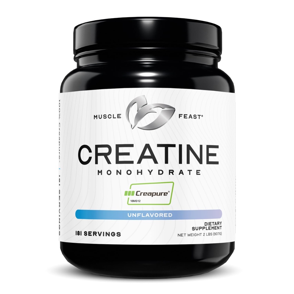 Muscle Feast Creapure Creatine Monohydrat-Pulver, Vegan Keto Friendly Gluten-Free, Masse Gainer, Muskel-Recovery-Ergänzung und Trusted Creatine für Muskelwachstum, Kreatin-Pulver, Unflavored, 2lb