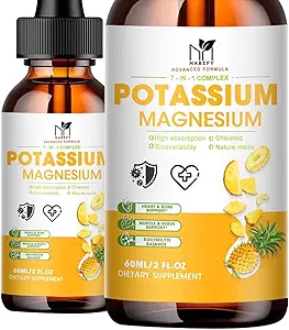 2 Pack Kalium Magnesium Calcium Ergänzung Flüssigkeitstropfen -Magnesium Glycinat & Kalium mit Vitamin D3, Zink für Leg Cramps, Knochen, Energie, Immununterstützung, Ananas Flavor, 4 Fl oz