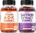 ADK Vitamin D3 K2 D (60 Gummies) K - 10 Vegan Supplement - Delicious Raspberry Flavor and Saffron (60 Gummies) Premium Sugar Free Supplements for Adults - 5 in 1 Advanced Formula - Vegan & USA Made
