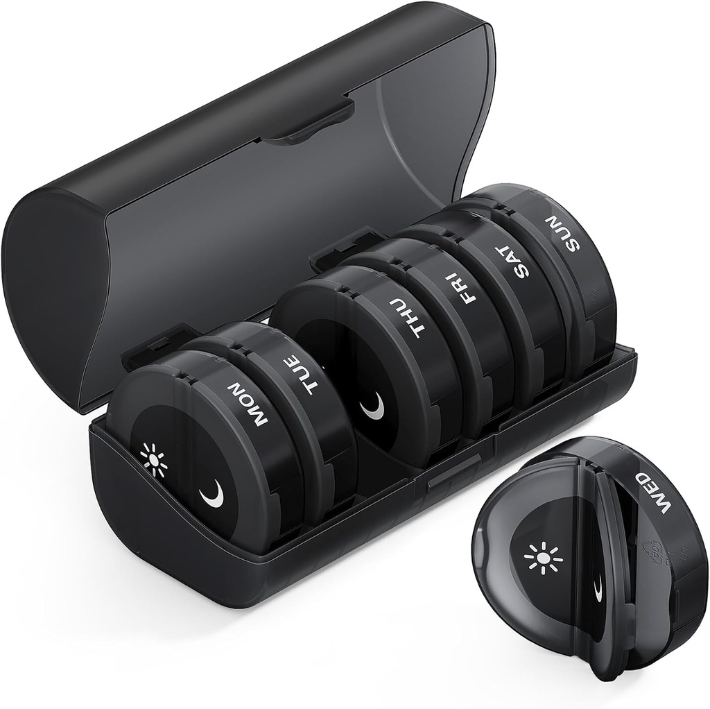 TookMag Pill Organizer 2 fois par jour, Medicine Pills Organizer, Weekly Pill Organizers AM PM Pill Box, grande capacité 7 jours Pill Box pour la médecine/vitamine/huile de poisson/compléments (noir)