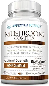 Approvato Science Mushroom Complex - Supporto Il sistema immunitario e la funzione cognitiva - con Lion’s Mane, Chaga, Reishi, Tail Turchia, Shiitake, Oyster, e altro - 60 capsule - Vegan