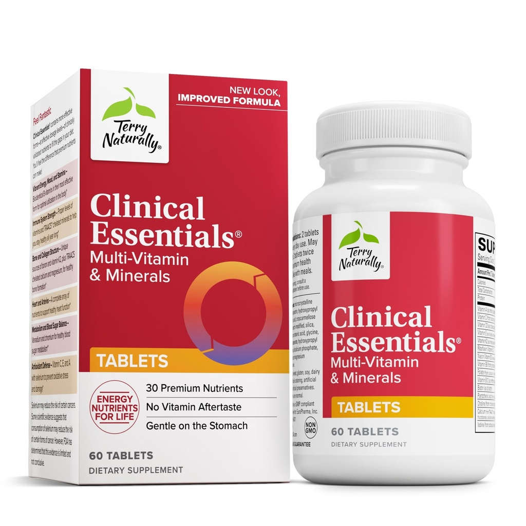Terry Naturally Clinical Essentials - Nahrungsergänzungsmittel für Knochen, Herz-Kreislauf- & Immun-Gesundheit - Ergänzung mit Chelatmineralien - Ergänzung mit B-Vitaminen & Vitamin C - 60 Tabletten