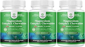 Zucchero Gratuito Magnesio Glycinate Chewable - Magnesio masticabile per adulti e bambini con Complesso di Glycinate Taurate & Citrate Plus Vitamine D3 B6 & C - Vegetariano Non OGM & No Sapori artificiali (90 Giorno)