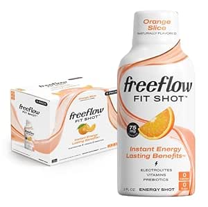 Freeflow Fit Energy Shots, Orange Slice, Natural Caffeine Boost mit L-Theanin, Ginseng, Vitamine, Prebiotics, Elektrolyte (6 Graf, 2oz Schüsse)
