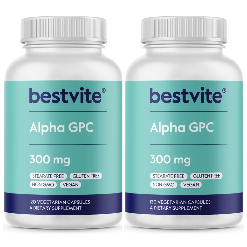 Alpha GPC 600mg par portion (240 Capsules végétariennes) (120x2) - Pas de stéarate - Vegan - Non OGM - Sans gluten