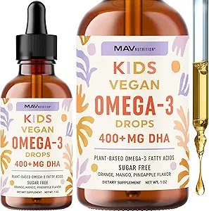 Vegan Omega 3 Flüssigkeitstropfen für Kinder mit Algae Öl & Vegan DHA | Obst Geschmack | Immune, Auge und Gehirn Unterstützung für Kinder Alter 2+ | Omega 3 | Non-GMO, Third-Party getestet | 1 Fl Oz, 30 Servierungen