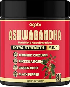 Ashwagandha Capsule 5in1-90 Capsules végétaliennes mélangées avec du gingembre, du curcuma, de la rododole et du poivre noir