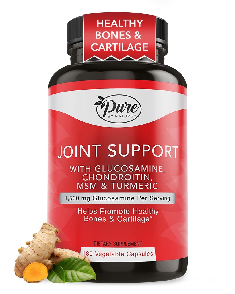 Pure By Nature Joint Support, Glucosamin mit Chondroitin Turmeric MSM Boswellia Supplement, 180 Kapseln