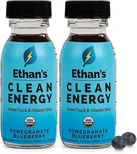 Estratto di mirtilli di melograno di energia pulita organica di Ethan, Boost di messa a fuoco naturale senza zucchero pre-allenamento, senza glutine, Vegan, B6 & B12 vitamina C con estratto di tè verde e Guayusa (2 Confezione di 2oz Shots)