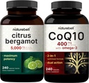 NatureBell CoQ10 400mg Capsules avec Omega 3 Acides gras et Citrus Bergamot Capsules de Veggie 5 000 mg Équivalent Pack de Bundle