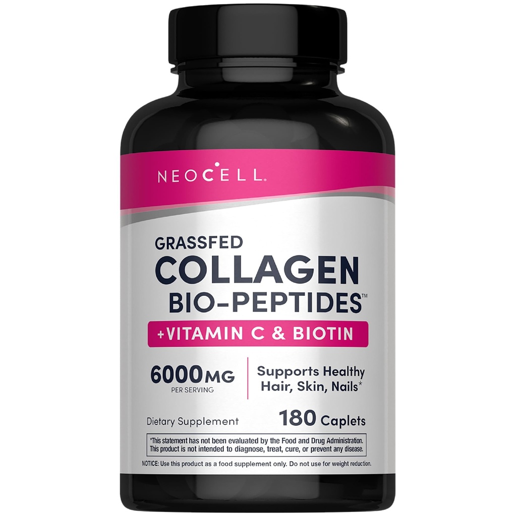 NeoCell Collagen Peptides pilules 180 comprimés avec de la vitamine C et de la biotine.