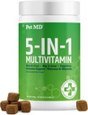 Animal MD 5in1 Multivitamine de chien - 30 Vitamines essentielles, minéraux et nutriments pour la peau et le manteau, la hanche et l'articulation, la digestion, les vitamines immunitaires et âgées de chien - Glucosamine, Omega 3 6 9, et probiotiques - 120 ct